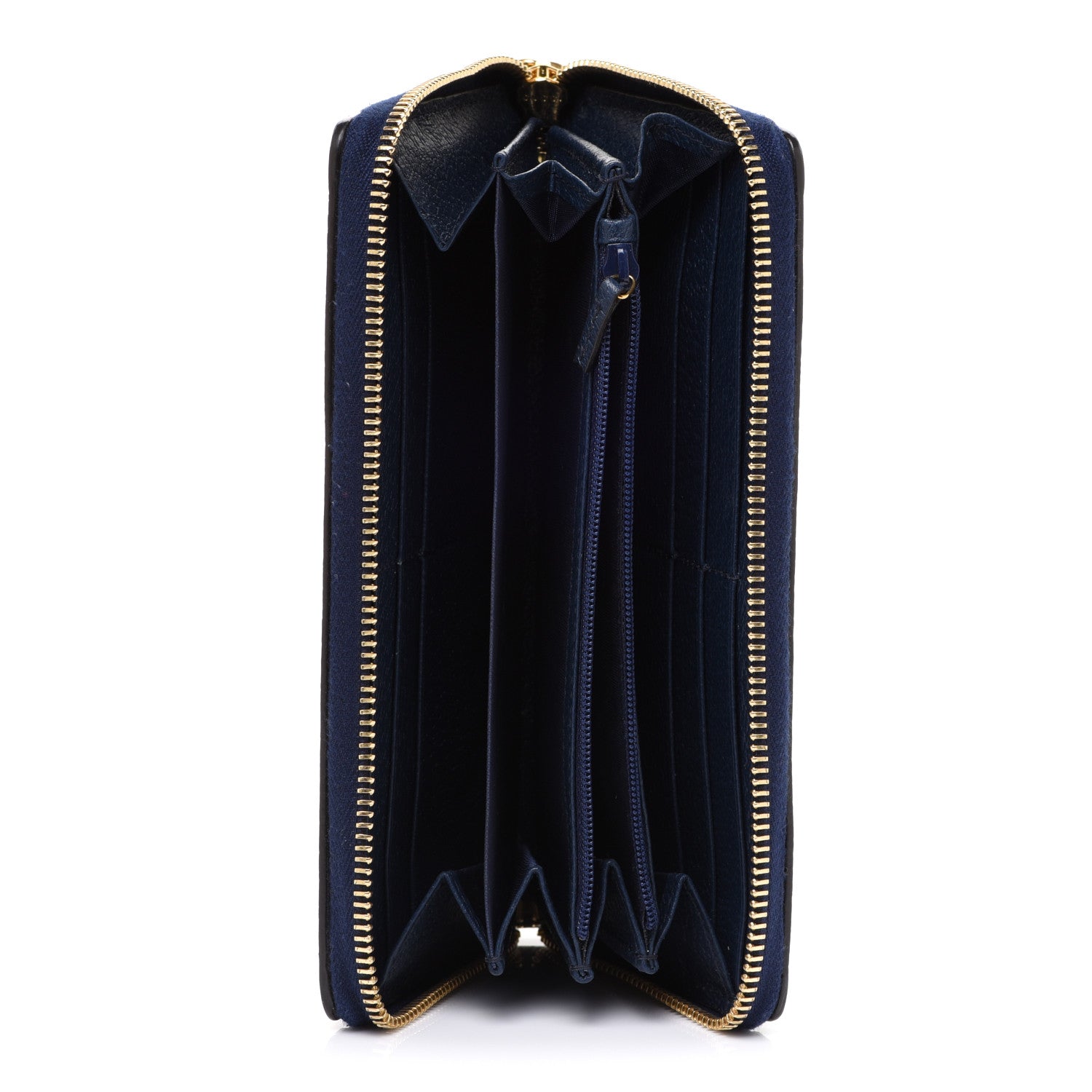 Gucci Textured Dollar Calfskin Web Ophidia Zip Around Wallet Blue Agata 5 of 6