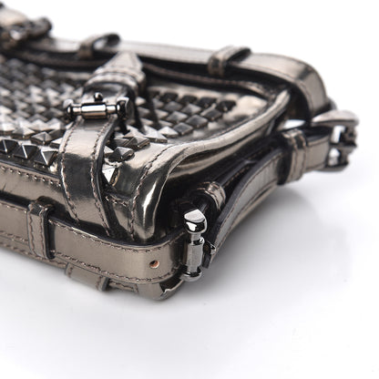 Burberry Metallic Patent Studded Wristlet Clutch Pewter 9 of 16