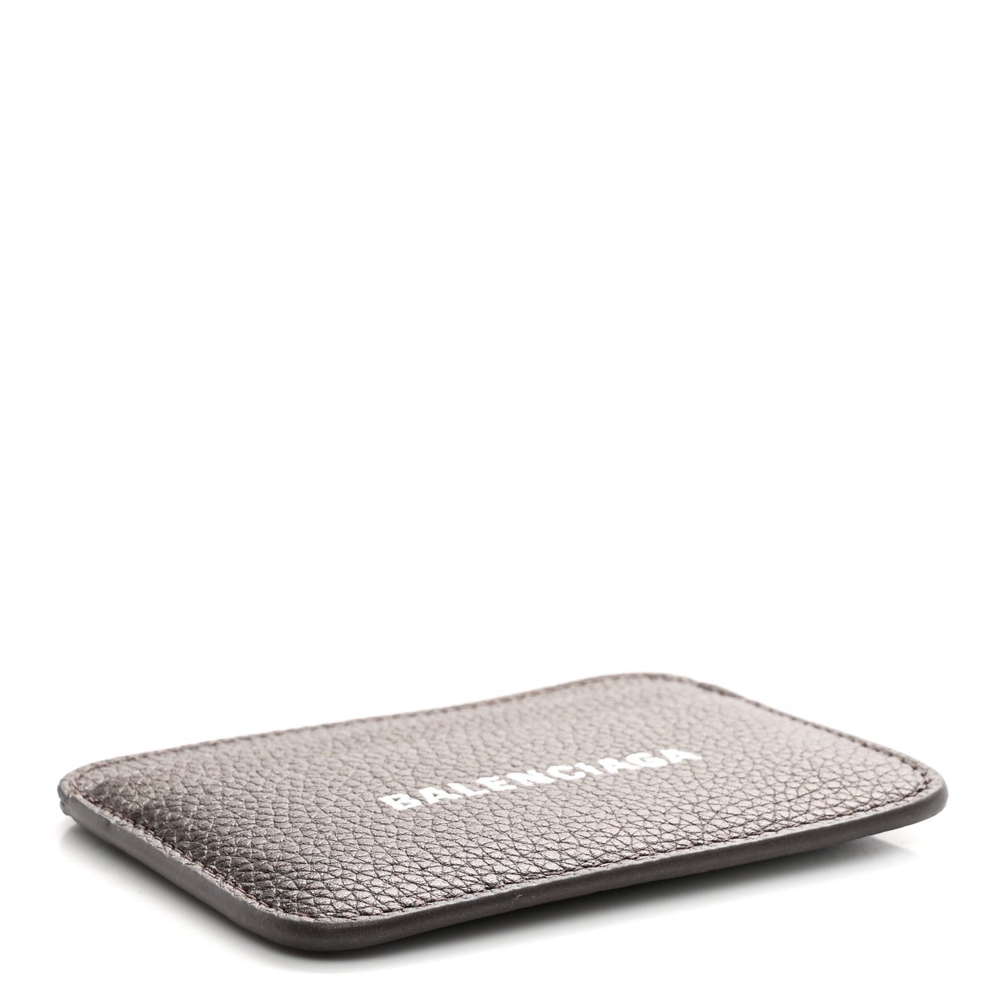 Metallized Grained Calfskin Logo Cash Rounded Card Holder Dark Bronze White