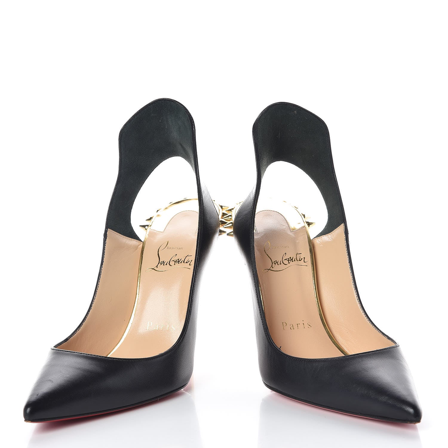 Christian Louboutin Kid Specchio Survivita 100 Slingback Pumps 36 Black Gold 6 of 9