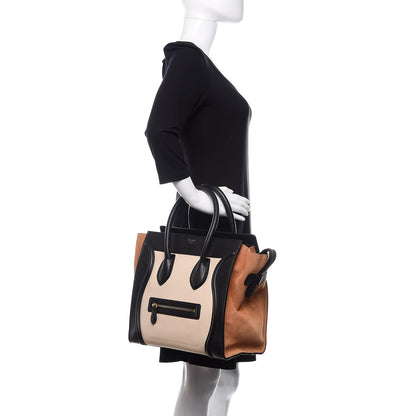 Celine Satin Calfskin Suede Mini Tri-Color Luggage Seashell 2 of 9