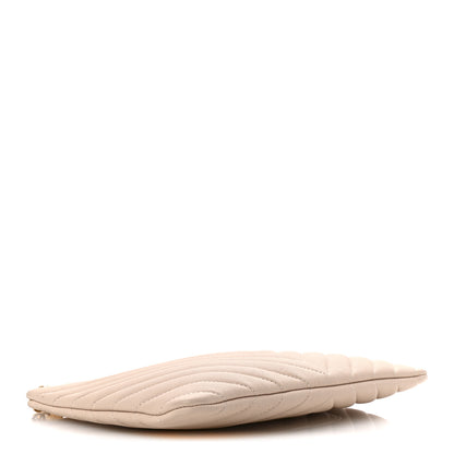 Chanel Caviar Chevron Quilted Medium Zip Pouch Light Beige 4 of 10
