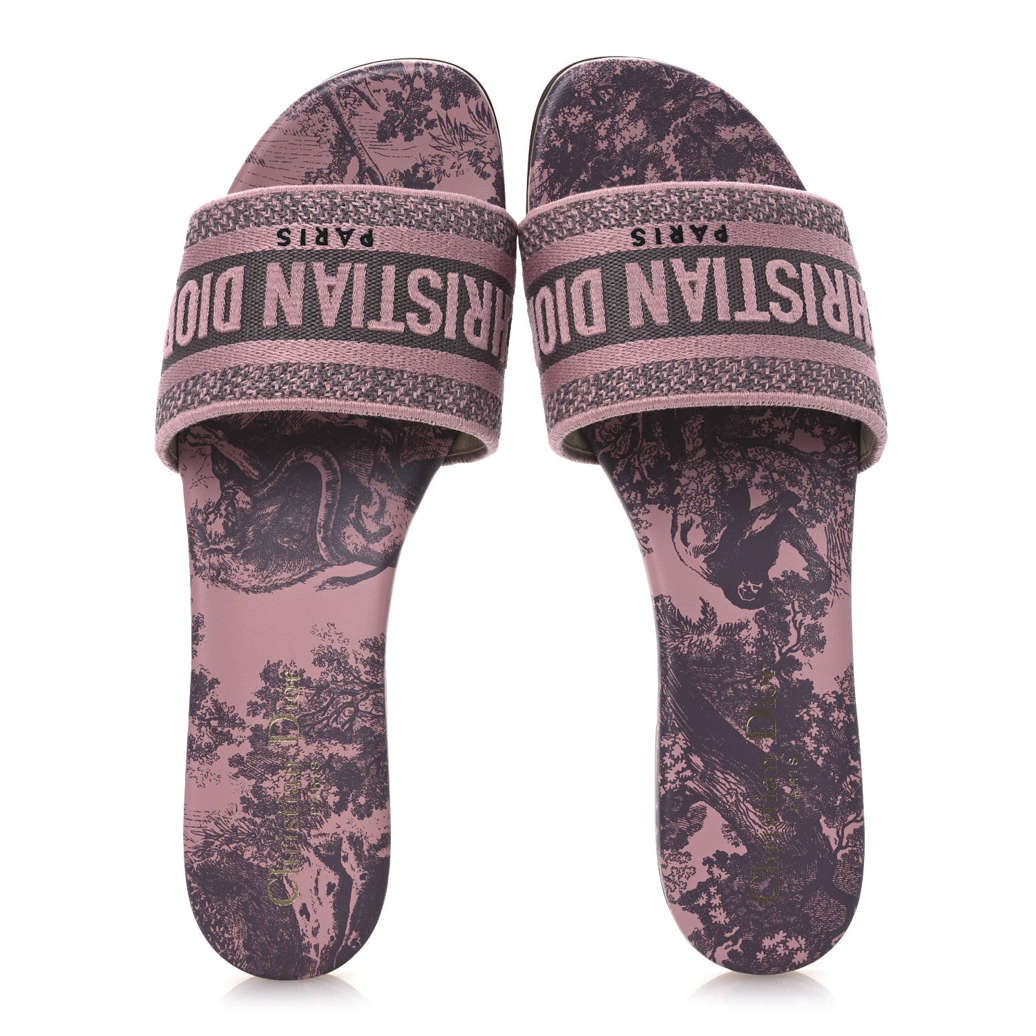 Christian Dior Canvas Toile De Jouy Embroidered Dway Flat Slide Sandals 38.5 Chateau Rose 2 of 11