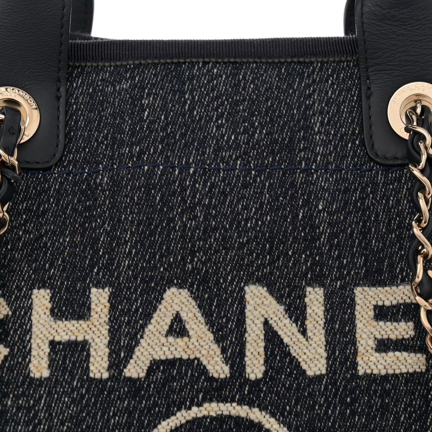 Denim Small Deauville Tote Dark Blue White