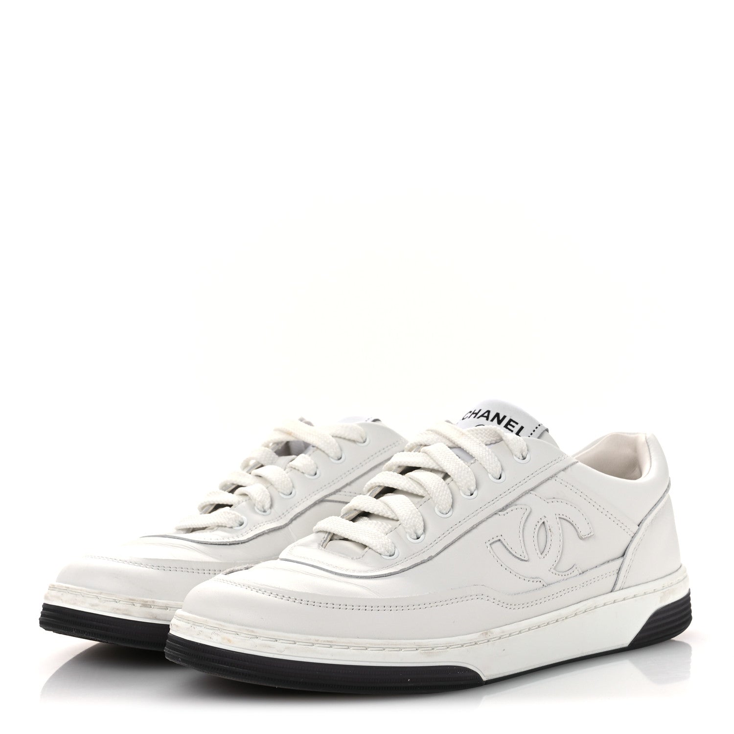 Chanel Calfskin CC Womens Sneakers 38 White Black 4 of 13
