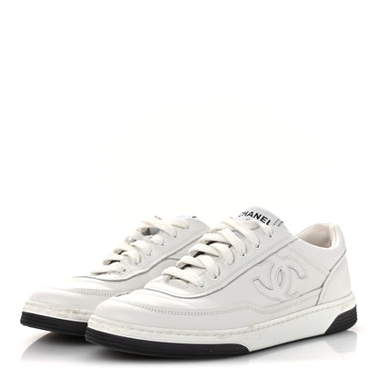 Chanel Calfskin CC Womens Sneakers 38 White Black 4 of 13