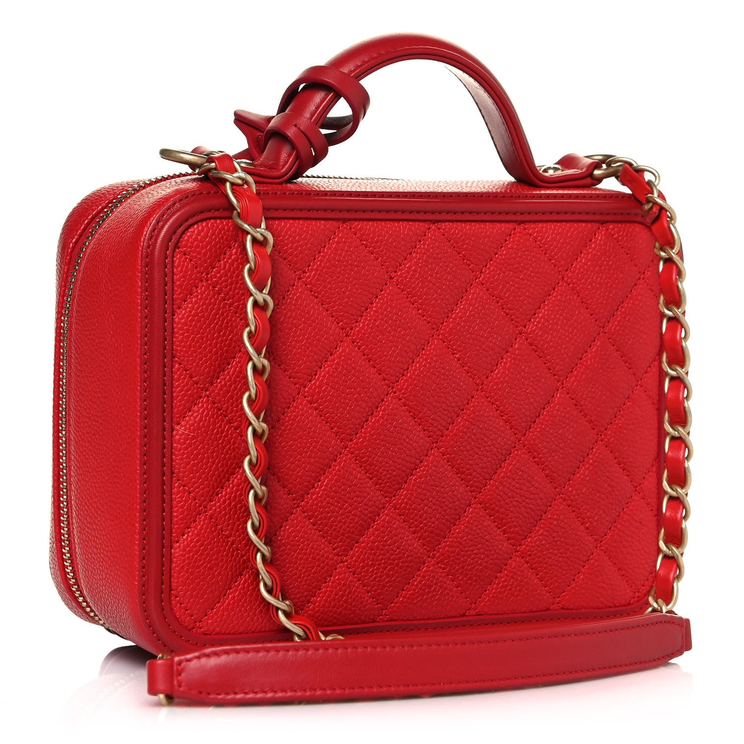 Caviar Quilted Medium CC Filigree Vanity Case Red