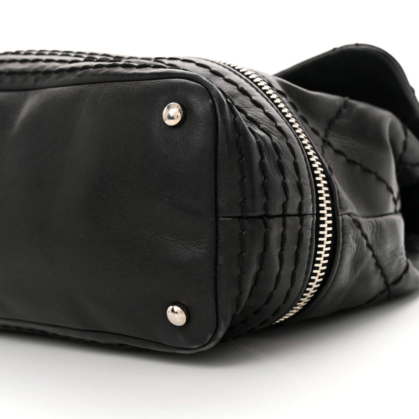Calfskin Stitched Large Expandable Flap Bag Black