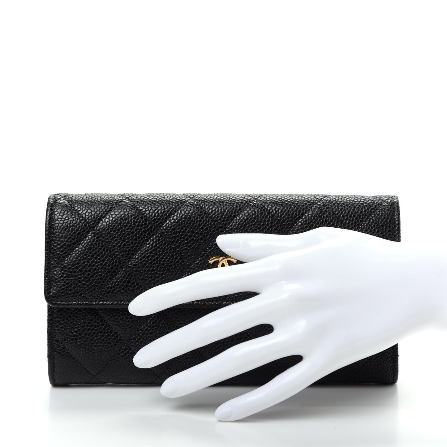 Caviar Quilted Large Gusset Flap Wallet Black