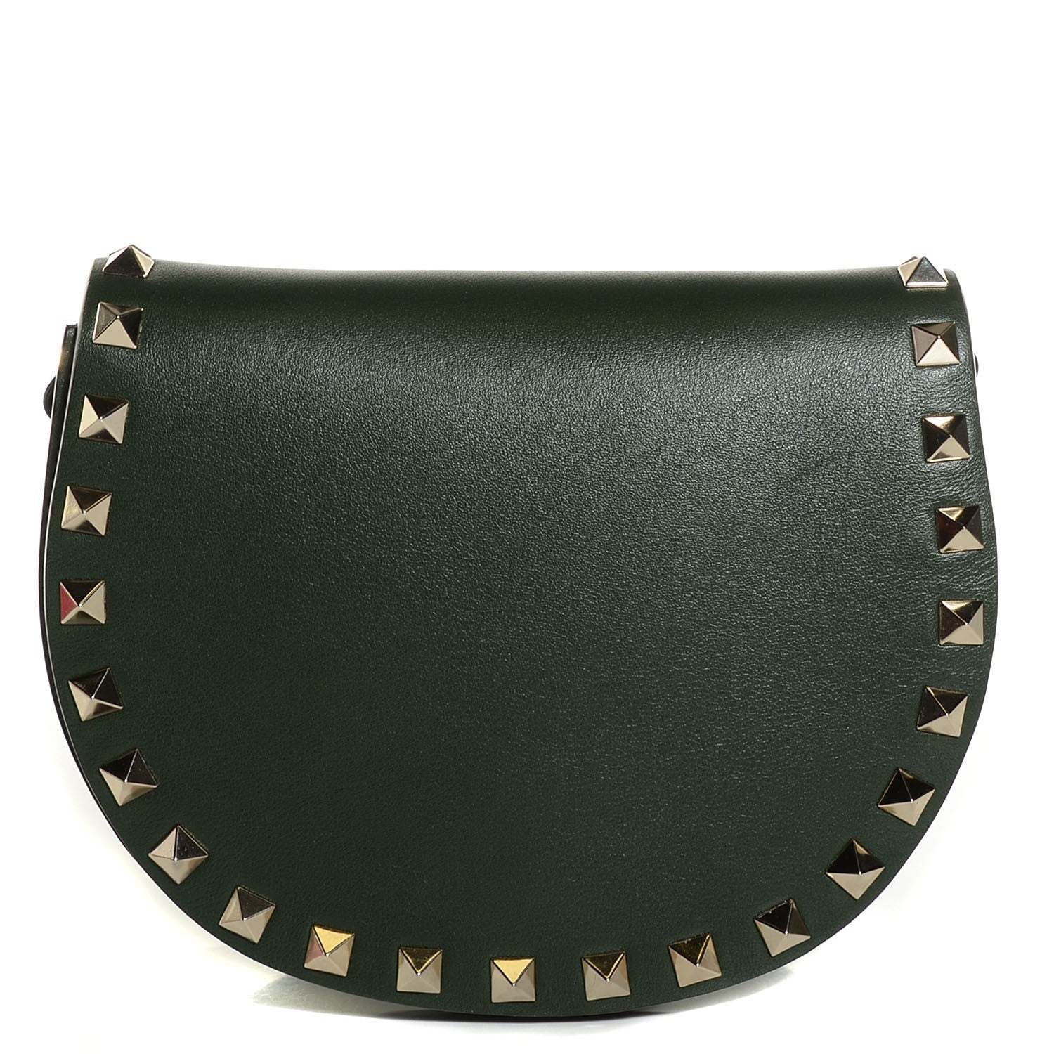 Valentino Garavani Vitello Rockstud Halfmoon Saddle Bag Forest Green 1 of 8