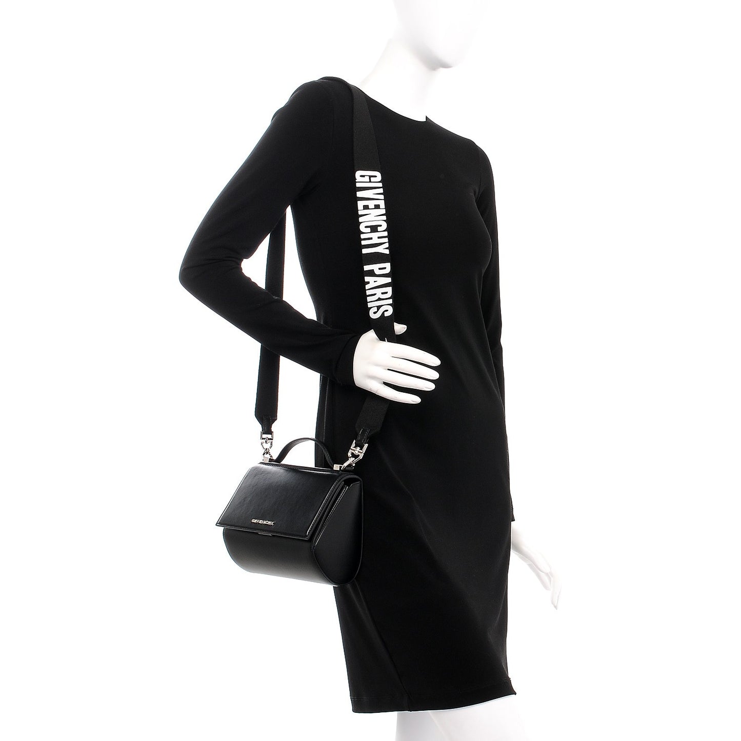 Calfskin Mini Pandora Box Logo Strap Crossbody Bag Black