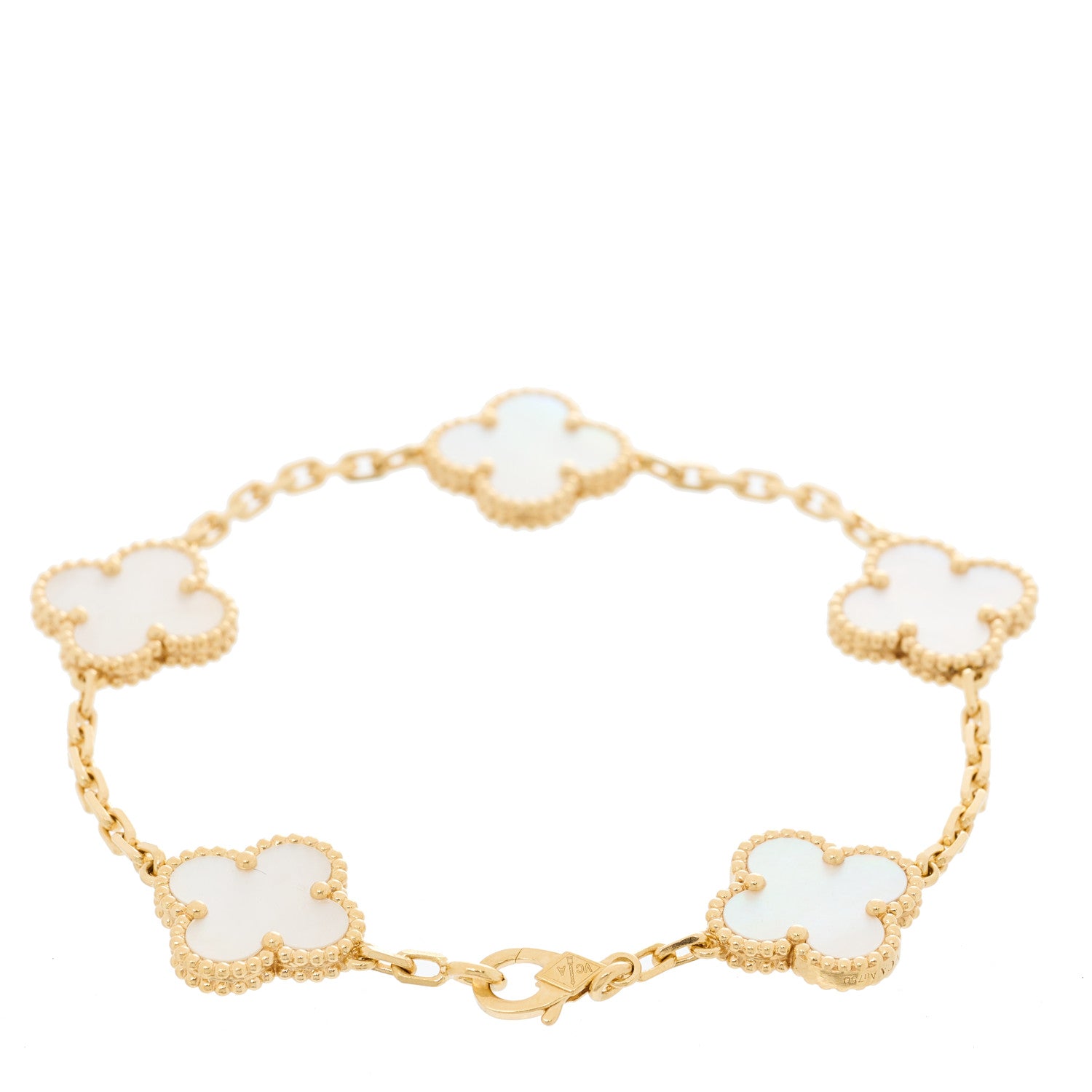 Van Cleef & Arpels 18K Yellow Gold Mother of Pearl 5 Motifs Vintage Alhambra Bracelet 3 of 6