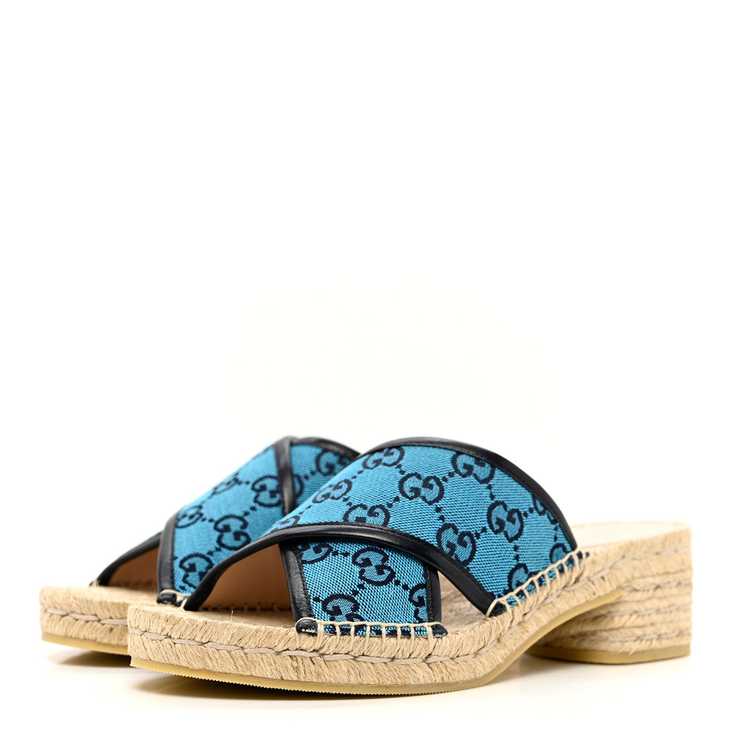 Gucci Monogram Multicolor Criss Cross Espadrille Sandals 38 Light Blue 3 of 12