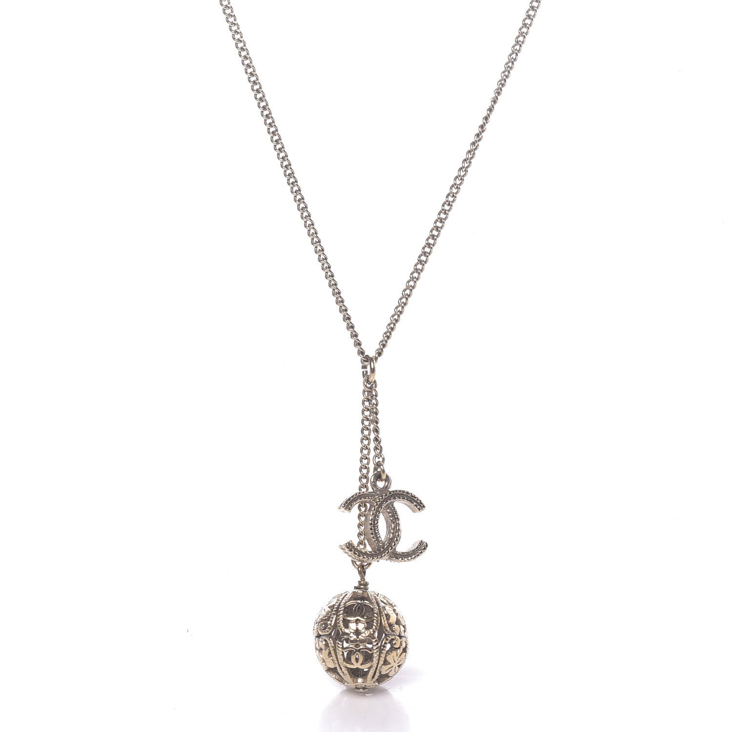 Chanel CC Ball Pendant Necklace Gold 4 of 6