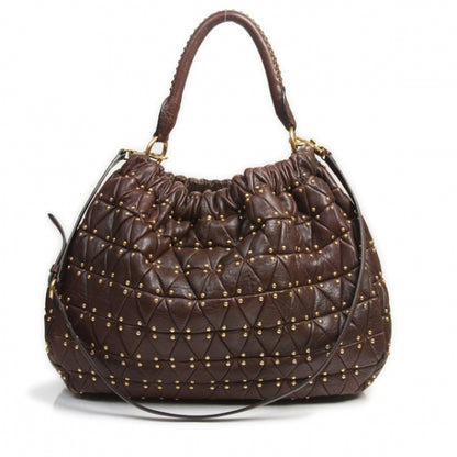 Miu Miu Nappa Leather Studded Patchwork Hobo 1 of 12