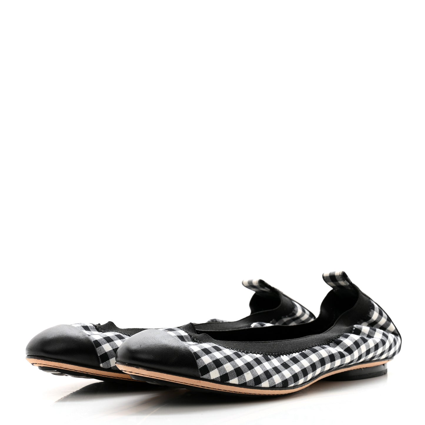Fabric Checkered CC Elastic Cap Toe Ballerina Flats 39 Black White