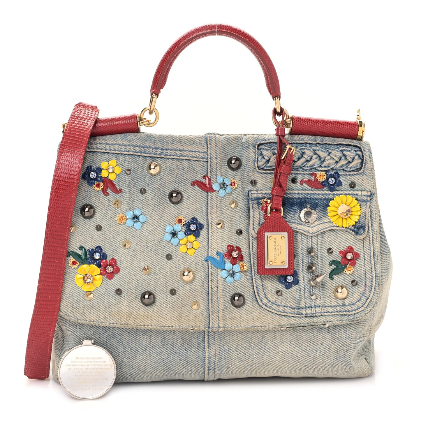 Crystal Embellished Denim Lizard Miss Sicily Satchel Blue