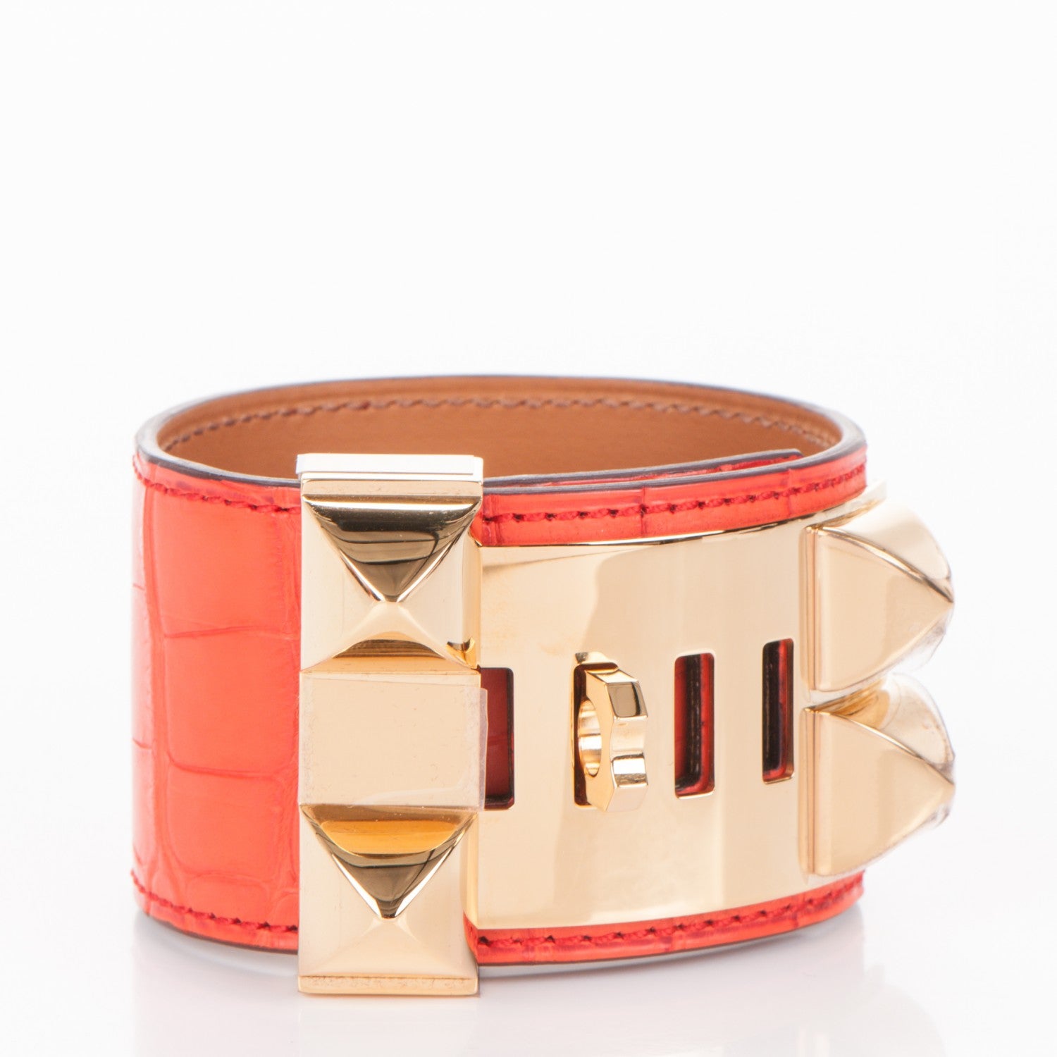 Hermes Matte Alligator Collier De Chien CDC Bracelet S Poppy 3 of 7