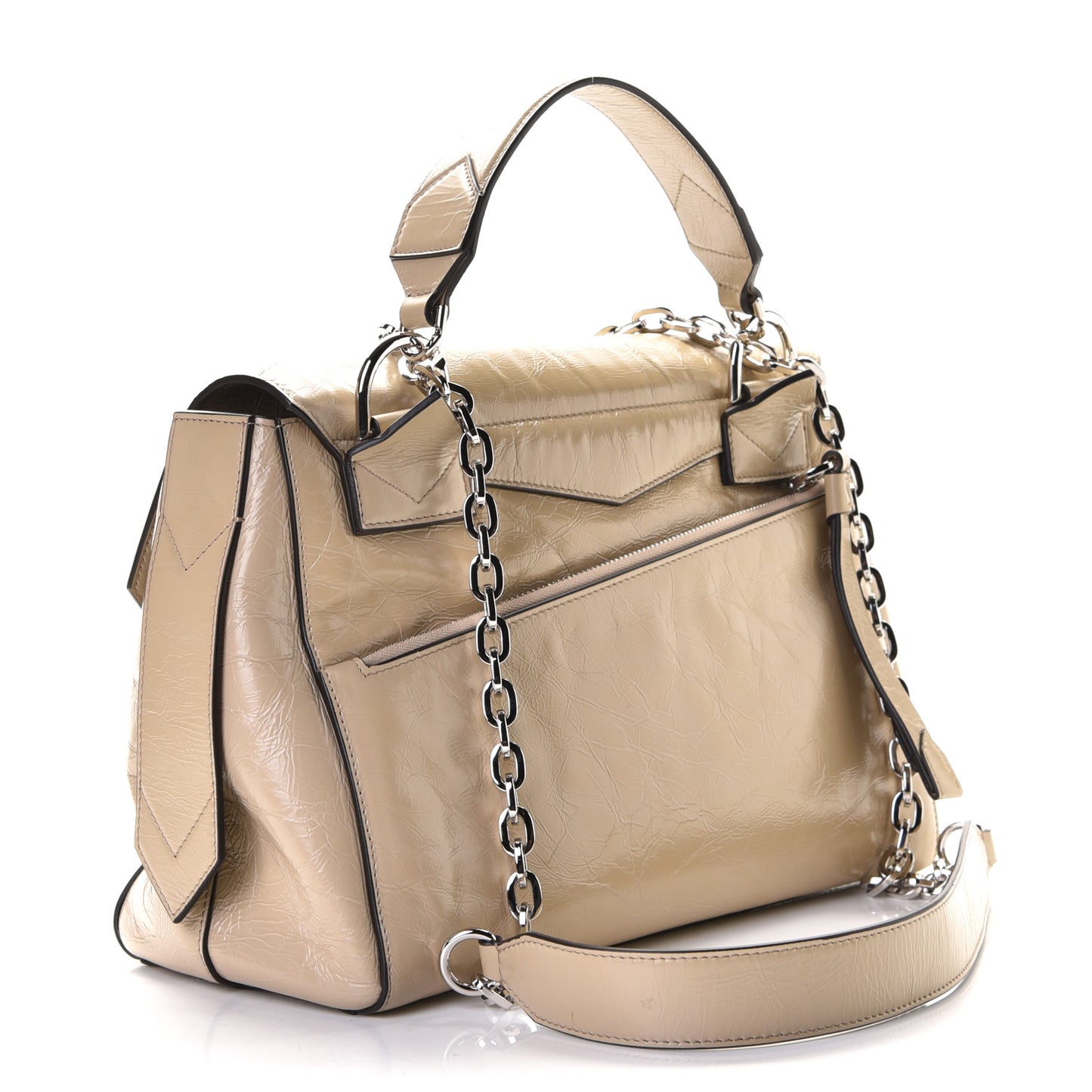 Creased Patent Calfskin Medium ID Flap Beige