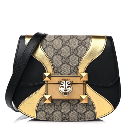 Gucci GG Supreme Monogram Small Osiride Shoulder Bag Black Gold 1 of 13