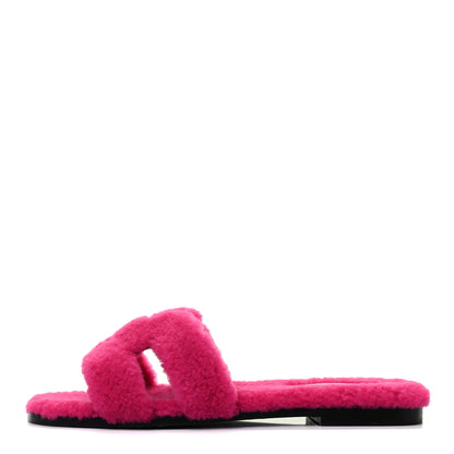 Hermes Woolskin Oran Sandals 38 Rose Fuchsia 1 of 8