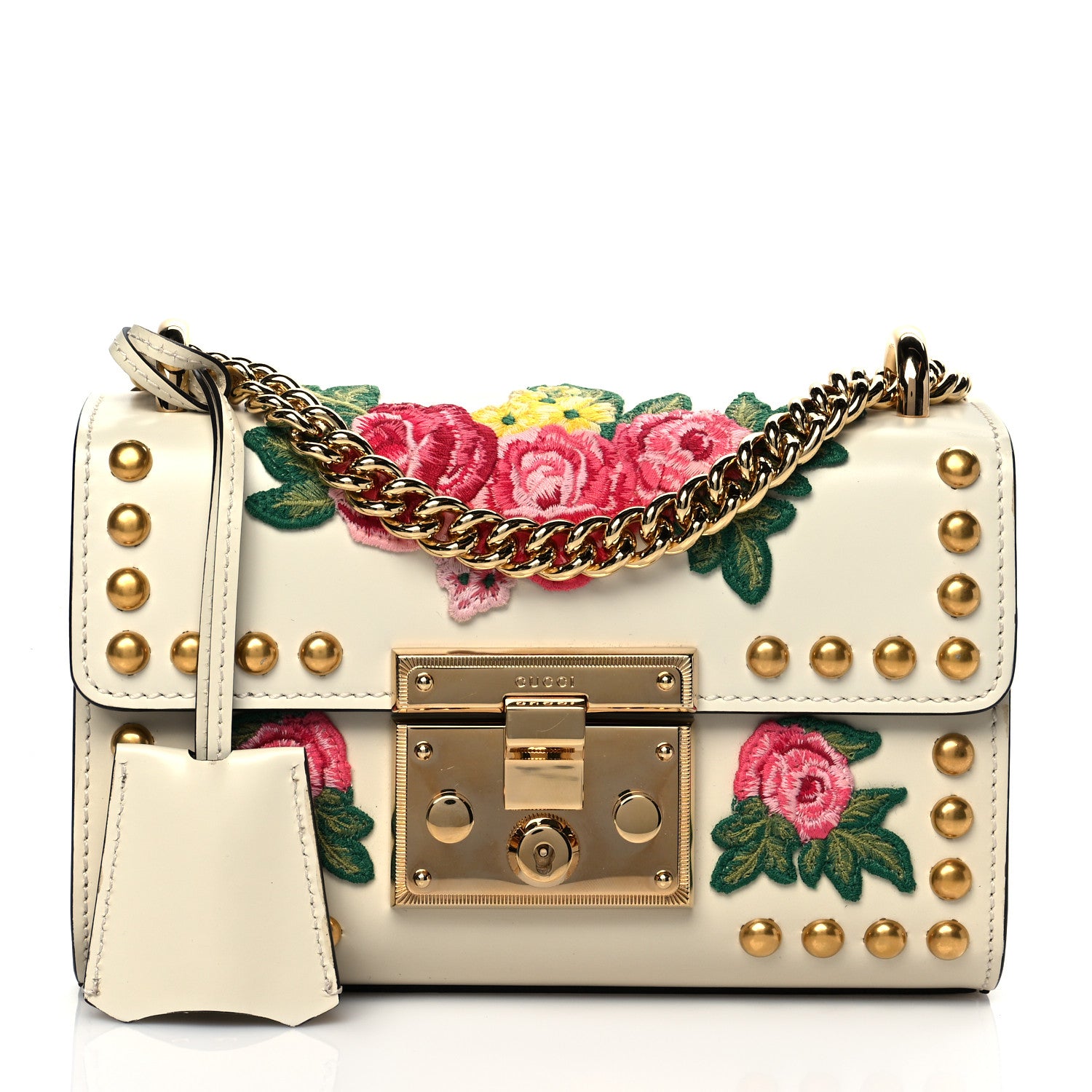 Gucci Calfskin Floral Embroidered Small Padlock Shoulder Bag White 1 of 12