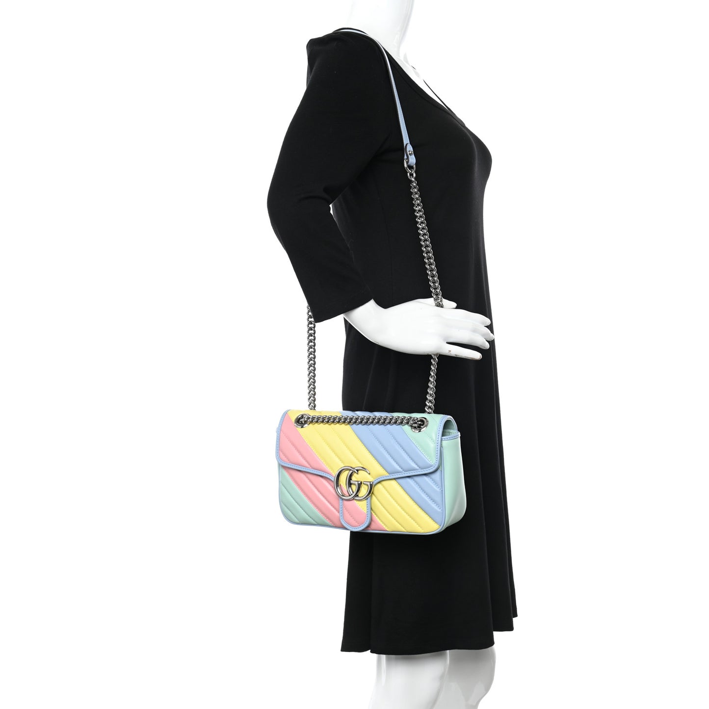 Calfskin Matelasse Diagonal Small GG Marmont Shoulder Bag Multicolor Pastel