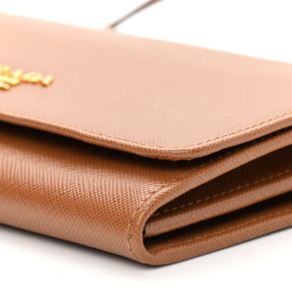 Prada Saffiano Metal Flap Wallet With Strap Caramel 10 of 11