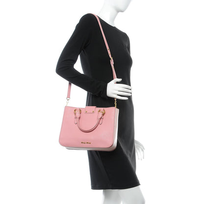 Miu Miu Goatskin Madras Shopping Tote Rosa Gemma 2 of 18