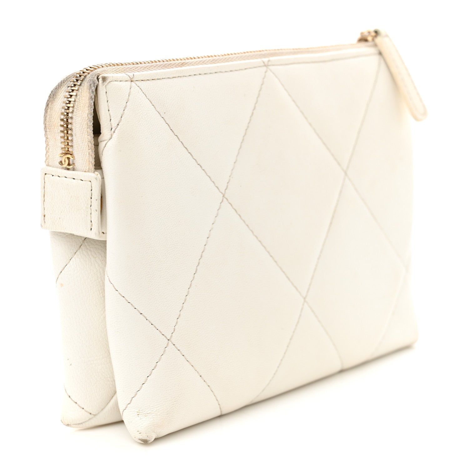 Chanel Shiny Goatskin Quilted Chanel 19 Small Pouch With Handle White 3 of 13