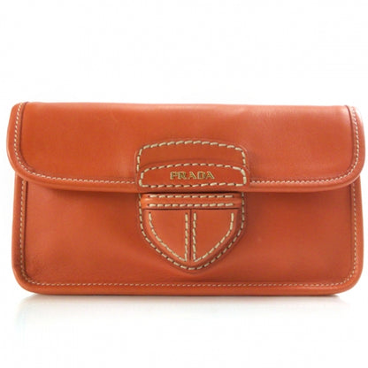 Prada Leather Pushlock Clutch Papaya 1 of 9