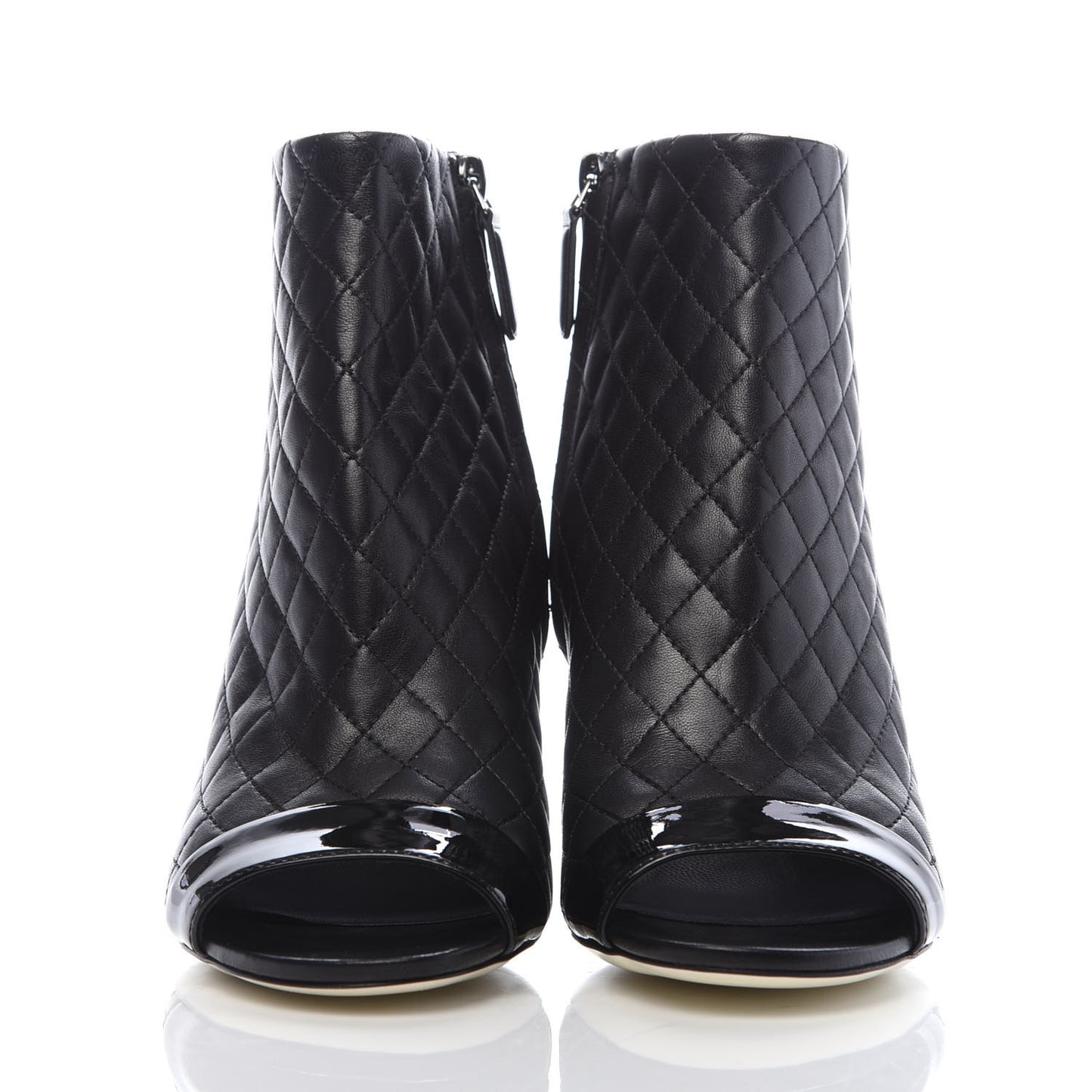 Lambskin Quilted Patent Short Boots 37 Black