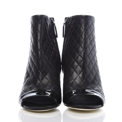 Chanel Lambskin Quilted Patent Short Boots 37 Black 3 of 7