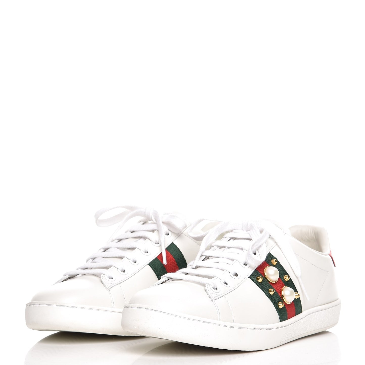 Calfskin Web Studded Ace Sneakers 38 White