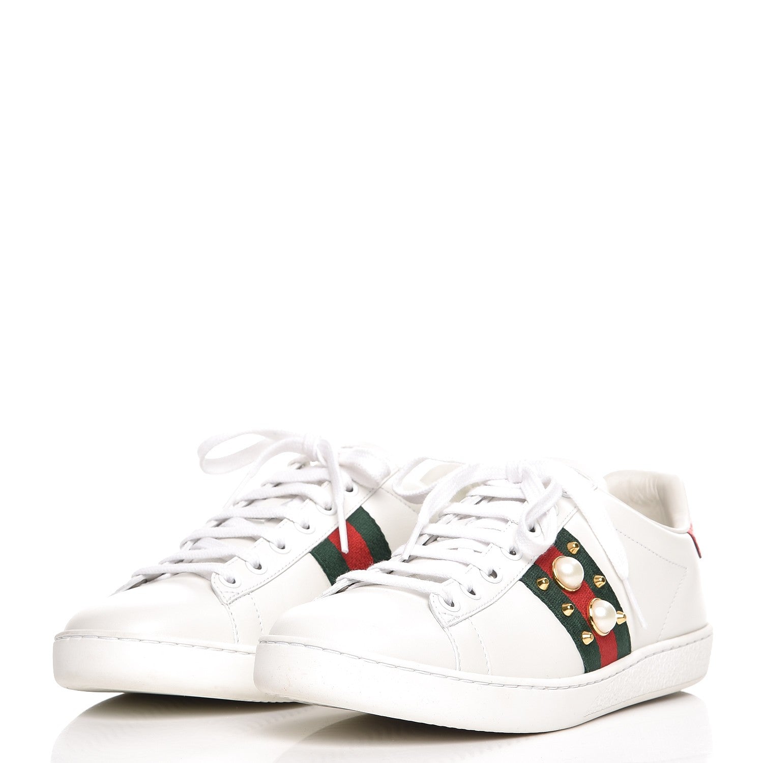 Gucci Calfskin Web Studded Ace Sneakers 38 White 3 of 9