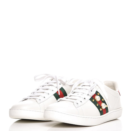 Gucci Calfskin Web Studded Ace Sneakers 38 White 3 of 9