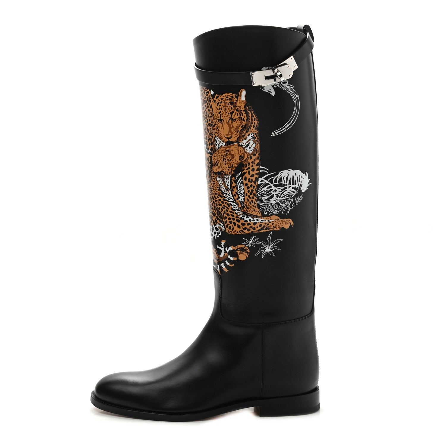 Hermes Box Kelly Jungle Love Print Jumping Boots 38 Black 1 of 8