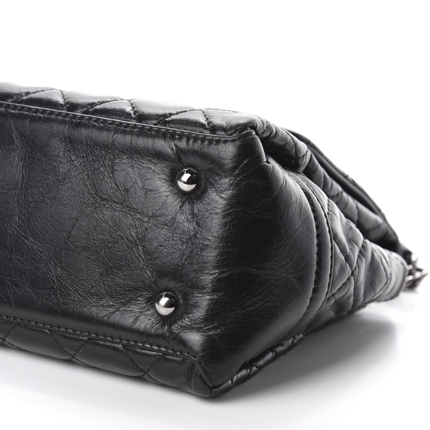 Glazed Calfskin Quilted Medium Lady Pearly Flap Black