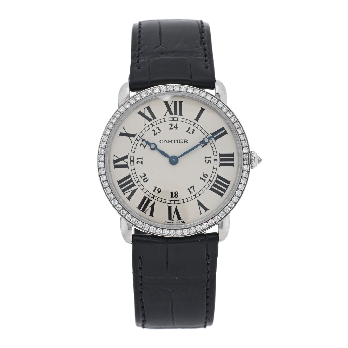 18K White Gold Alligator Diamond Bezel 36mm Ronde Louis Manual Winding Watch