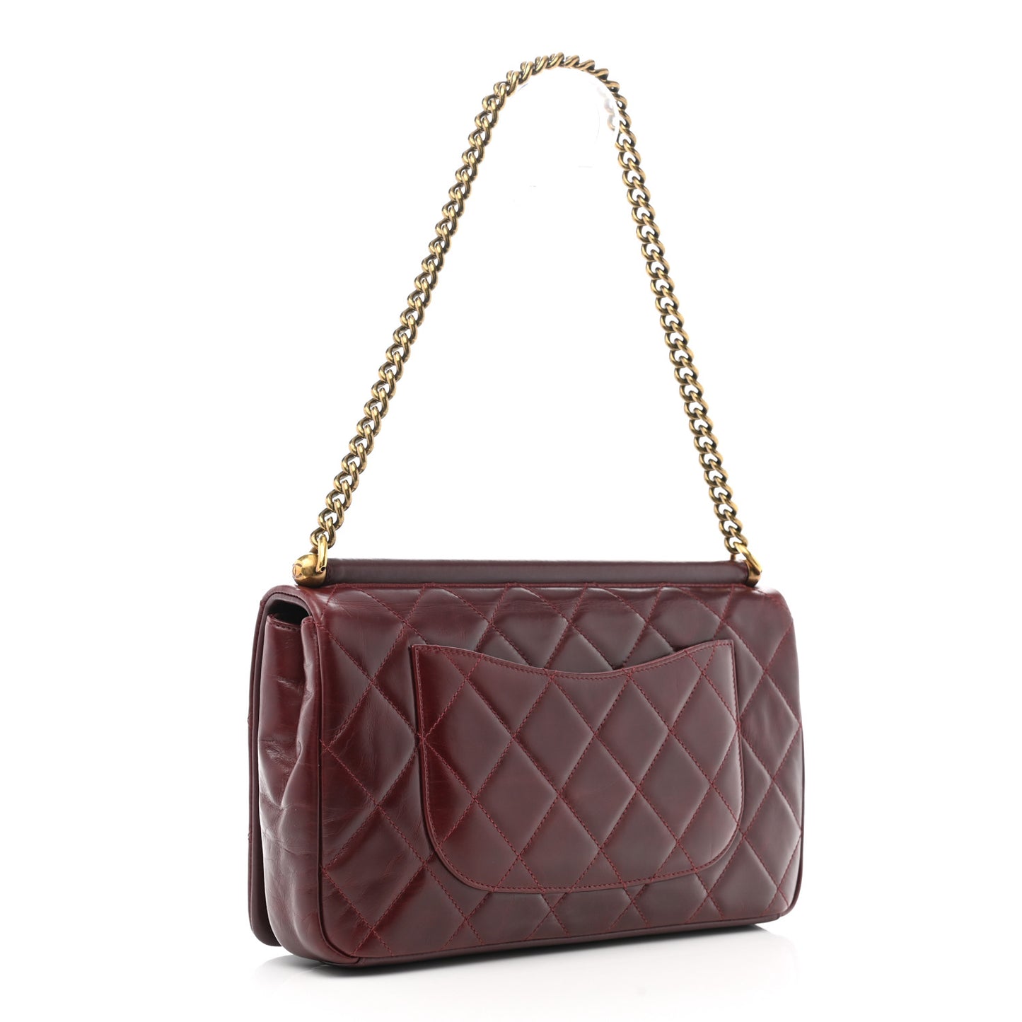 Calfskin Quilted Gold Bar Flap Burgundy
