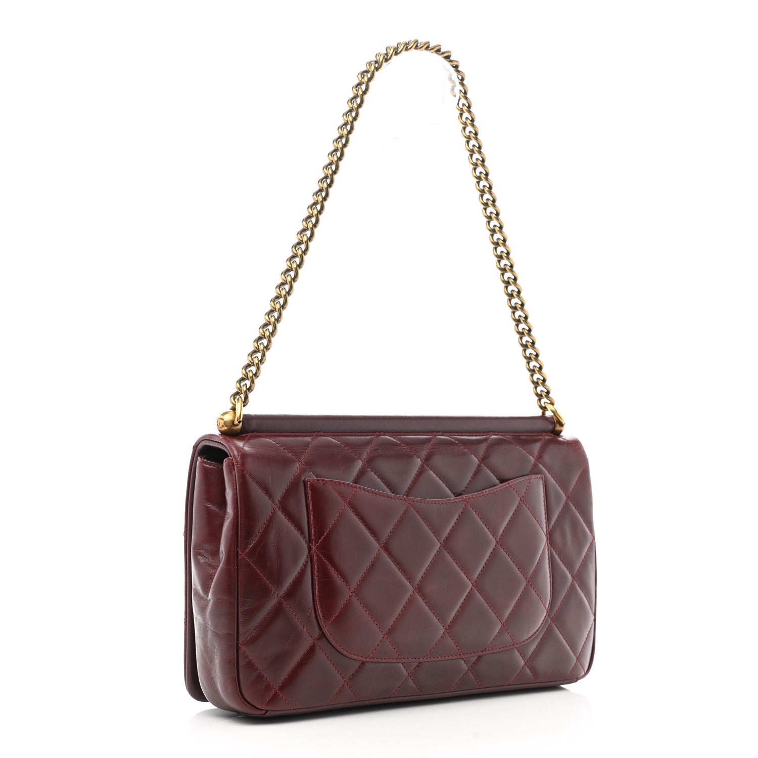 Chanel Calfskin Quilted Gold Bar Flap Burgundy 2 of 9