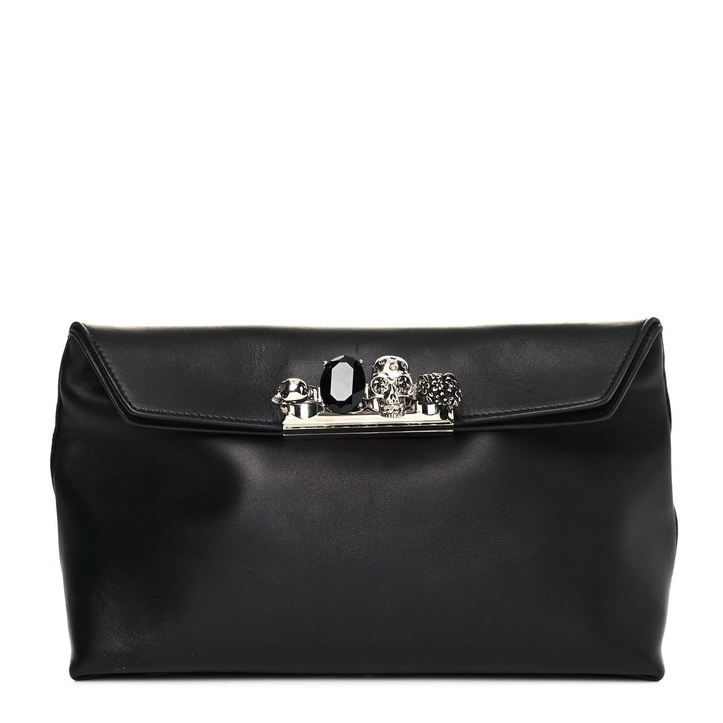 Nappa Skull Four Ring Clutch Black