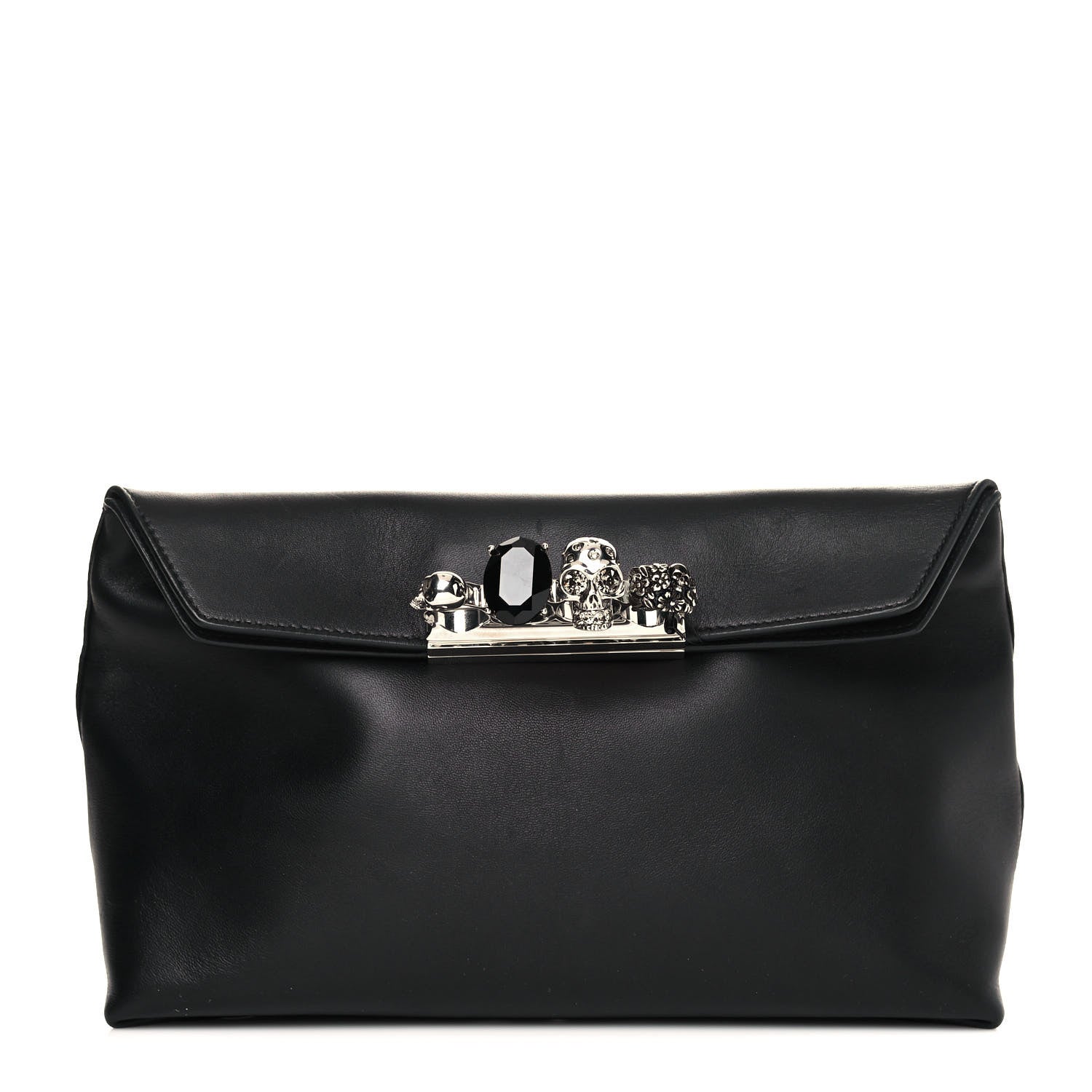 Alexander McQueen Nappa Skull Four Ring Clutch Black 1 of 16