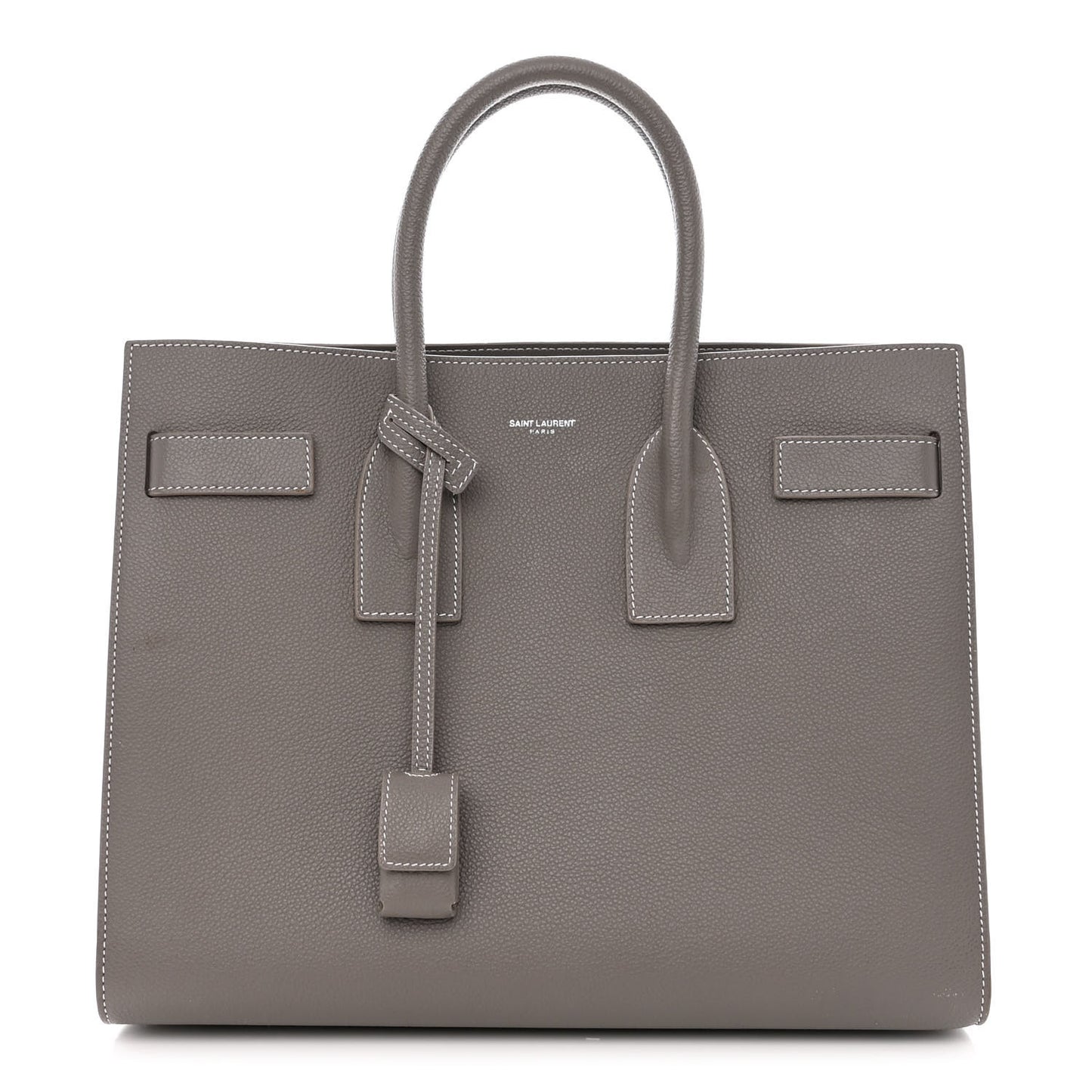 Grained Calfskin Topstitch Small Sac De Jour Grey
