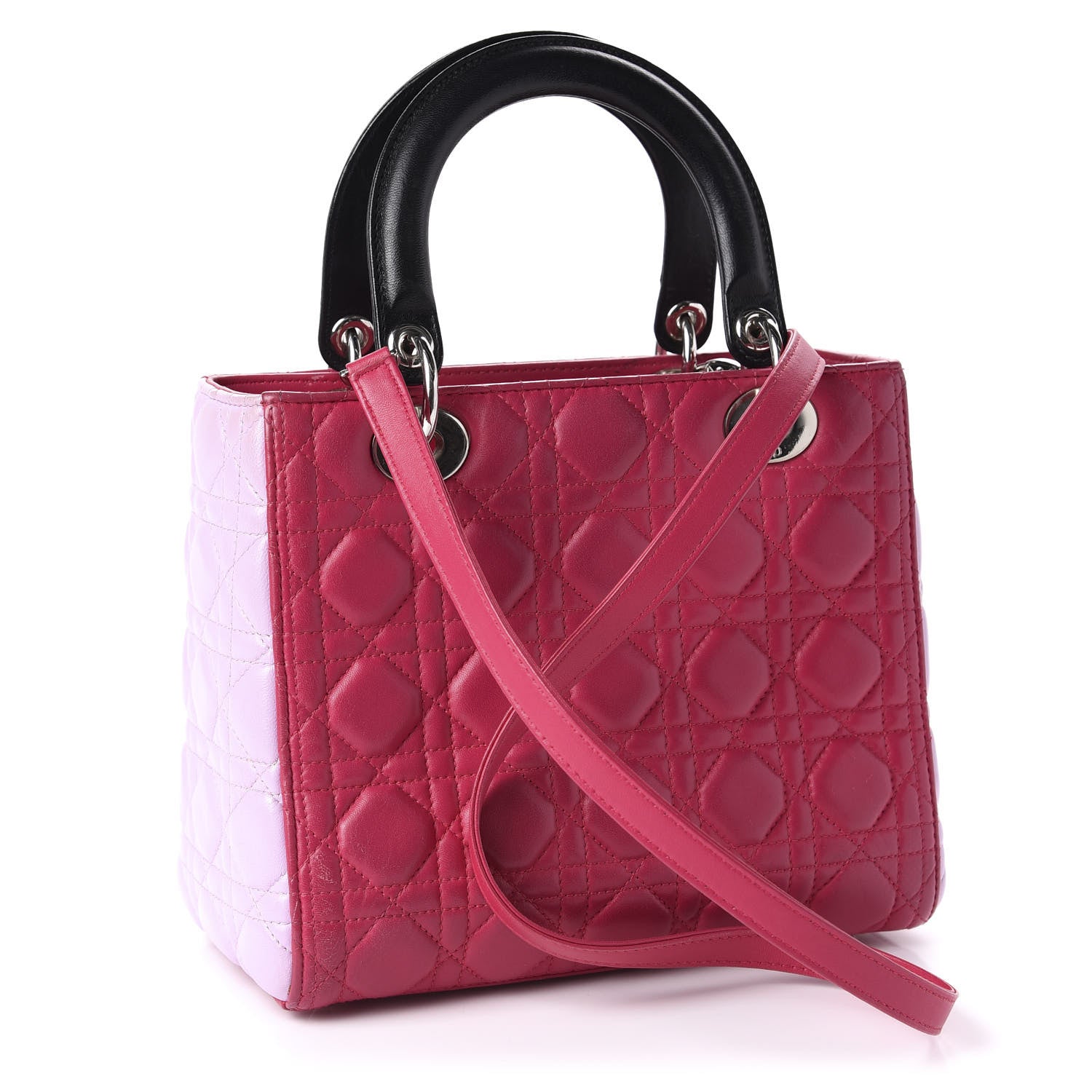 Christian Dior Lambskin Cannage Medium Tri-Color Lady Dior Fuchsia Anemone Black 4 of 11