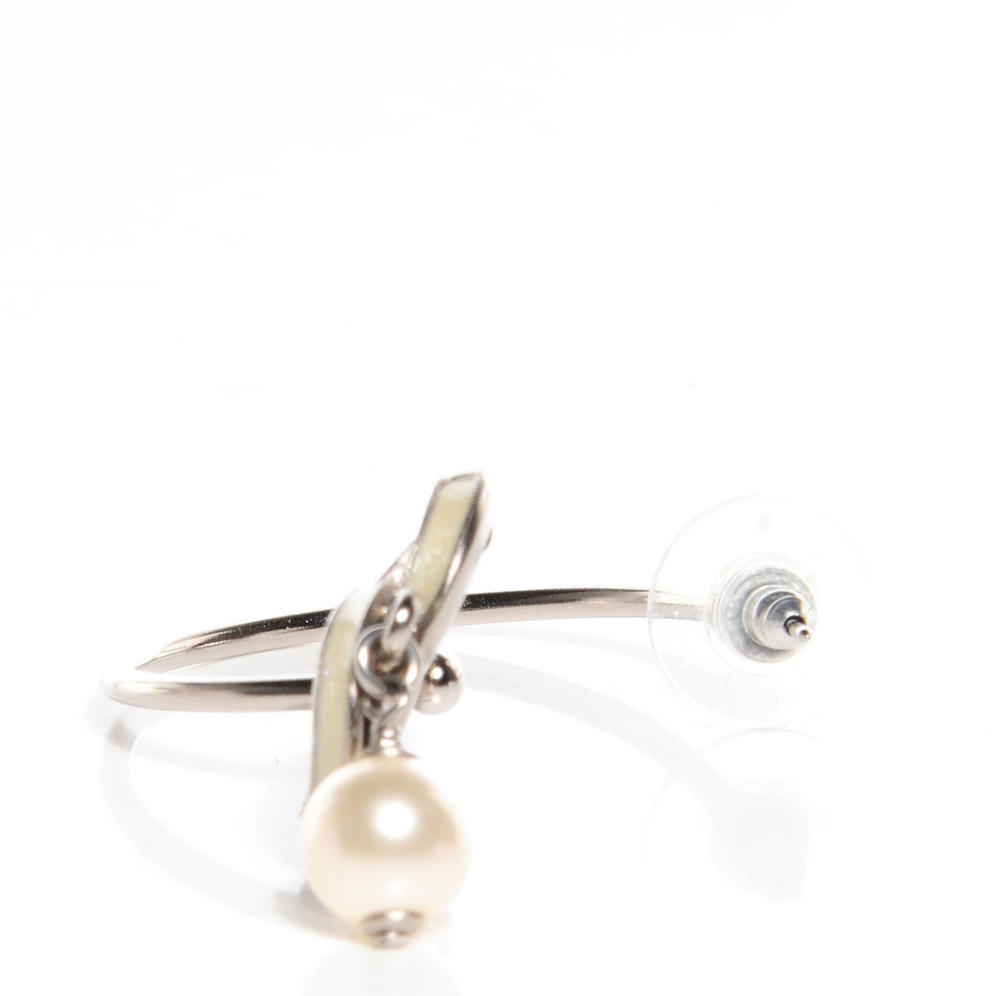 Enamel Crystal Pearl CC Earrings Silver