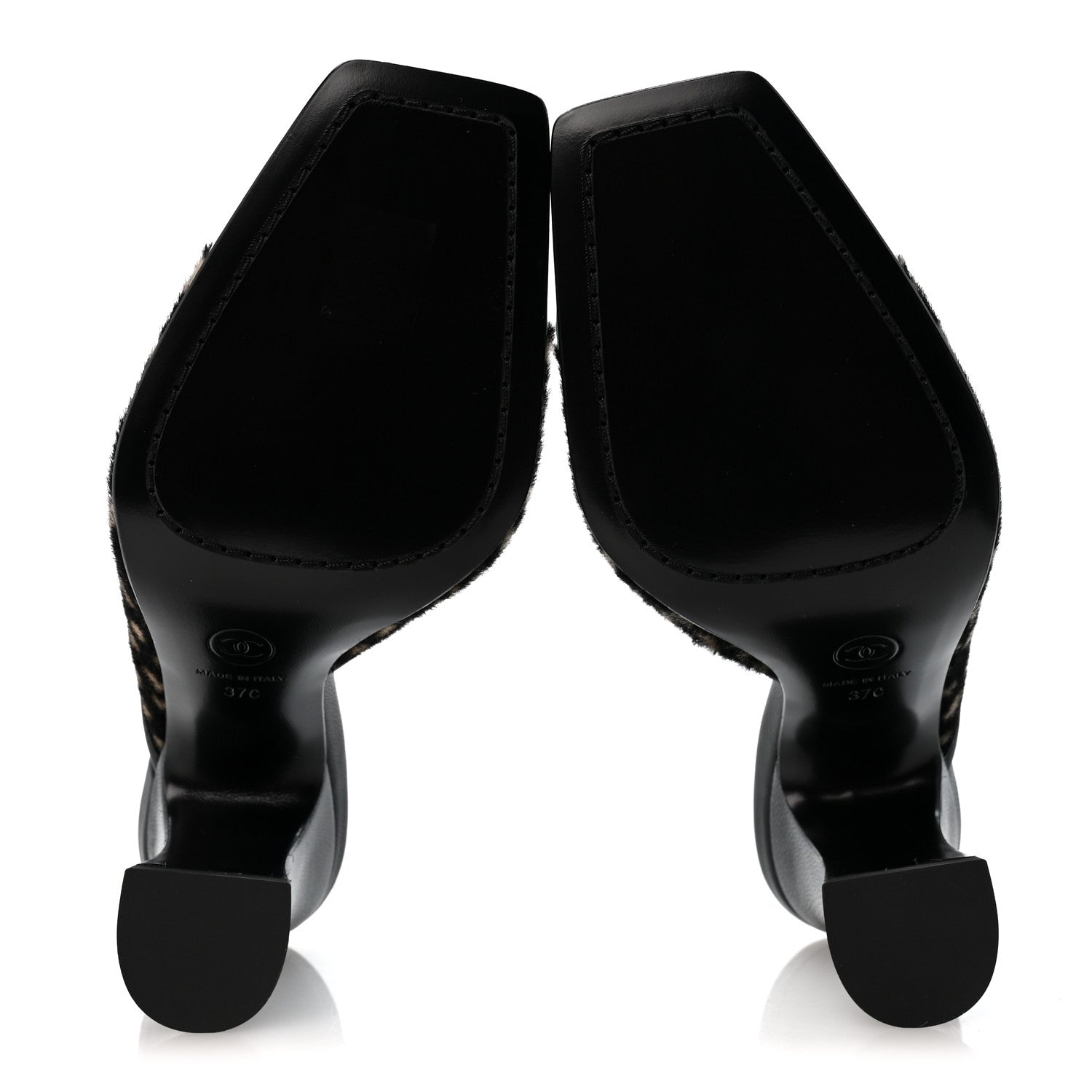 Chanel Pony Hair Lambskin Patent Calfskin Cap Toe Mules 37 Black White Green 6 of 10