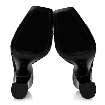 Chanel Pony Hair Lambskin Patent Calfskin Cap Toe Mules 37 Black White Green 6 of 10