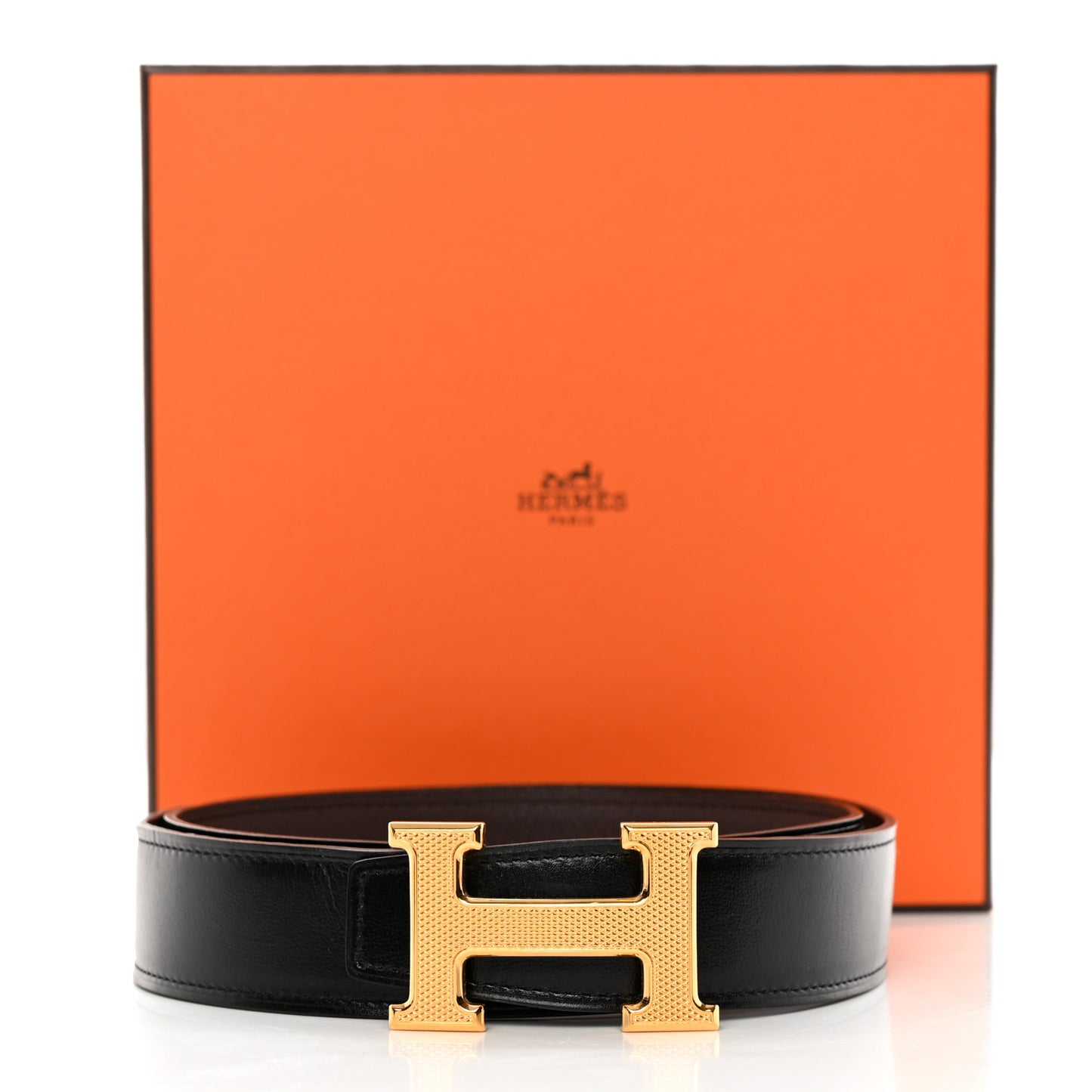 Box Togo 32mm Guilloche H Belt 80/32 Black Chocolate