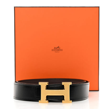 Hermes Box Togo 32mm Guilloche H Belt 80/32 Black Chocolate 8 of 8